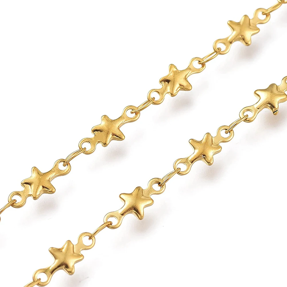 

1Meter Stainless Steel Gold Plated Solid Star Soldered Link Leaf Chain Bulk Handmade For DIY Bracelet Necklace Jewelry Making