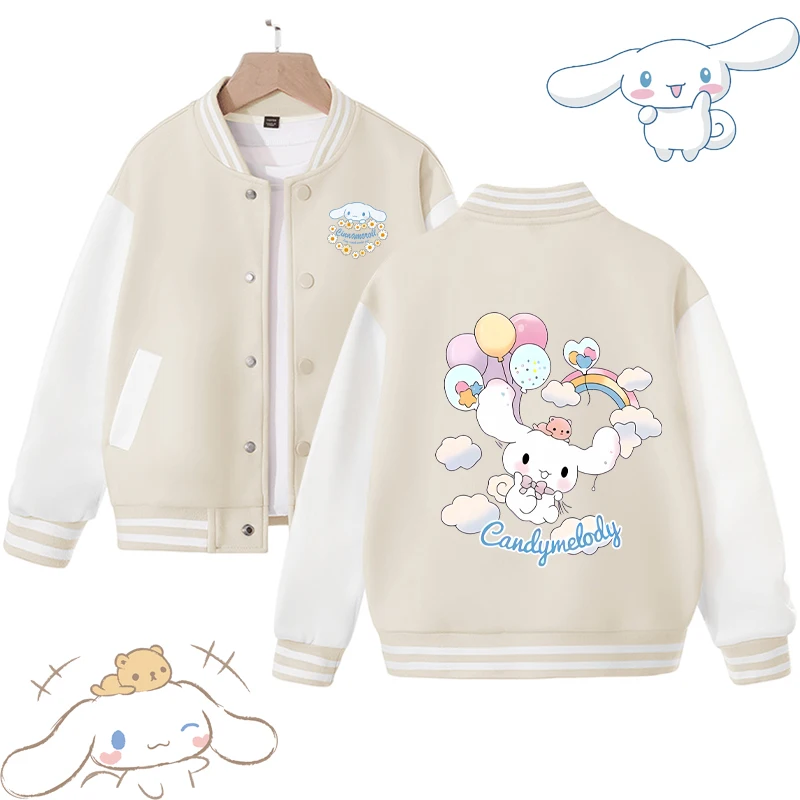 

Sanrios Cinnamoroll Cartoon Kids Pilot Baseball Jacket kawaii Anime Fashion Baseball Uniform Boy Girl Casual Top Coat 3-14Y