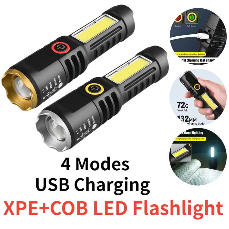 

Мини-вспышка аварийный фонарик с телескопическим зумом XPE COB фонарь освещение лампа Type-C USB зарядка 4 режима вссветильник кемпинга