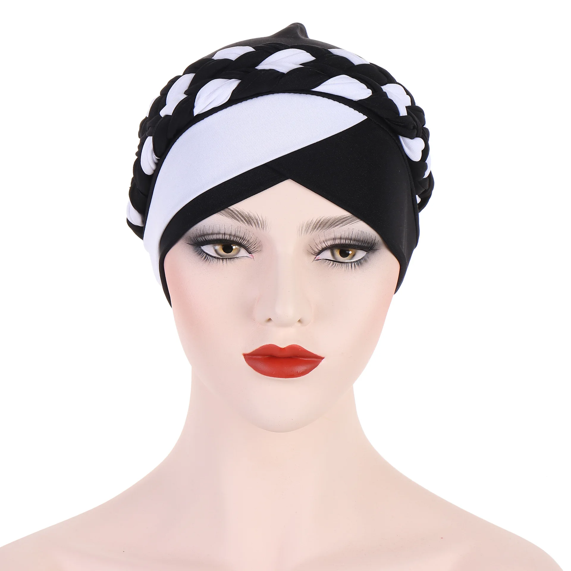 Muslim Women Hijabs for Ramadan Clothing Elegant Elastic Turban Forehead Cross Hijab Cap with Braid Decor Arabic Female Cap
