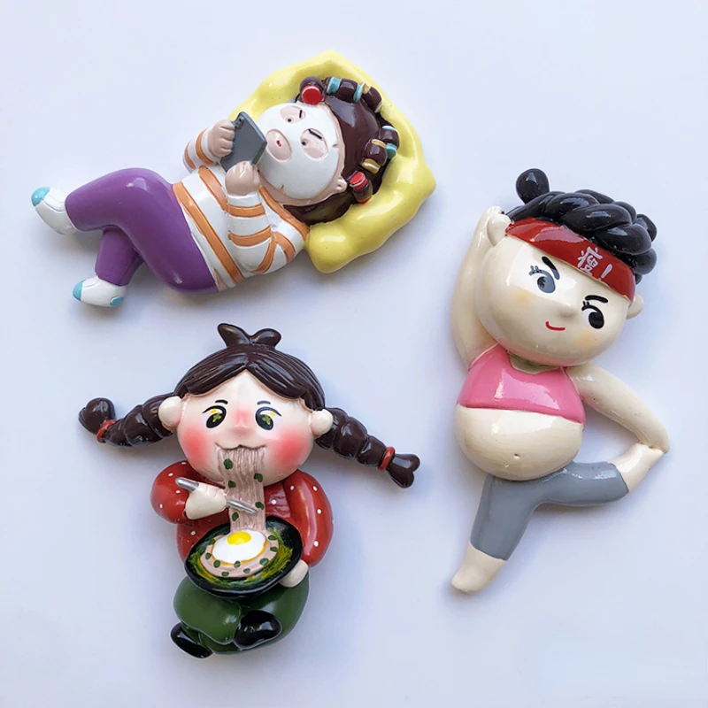 

Fitness Doll Refrigerator Sticker Creative Cartoon Cute Facial Mask Magnet Mobile Phone Dry Rice Suction Stick Magnetic Stick