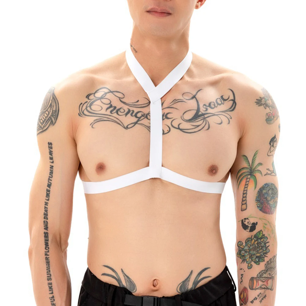 

Men Erotic Lingerie Chest Harness Halter Elastic Straps Body Harness Restrain Costume Clubwear Sexy Muscles Costume