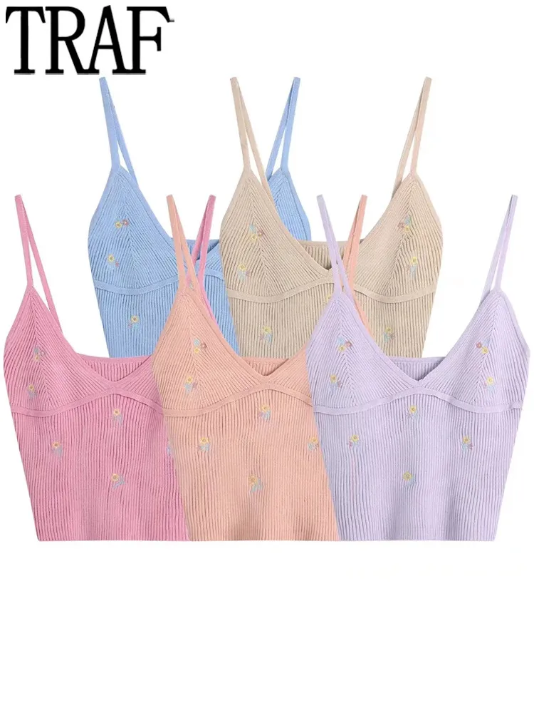 

Женский трикотажный топ без рукавов, с цветочным принтом