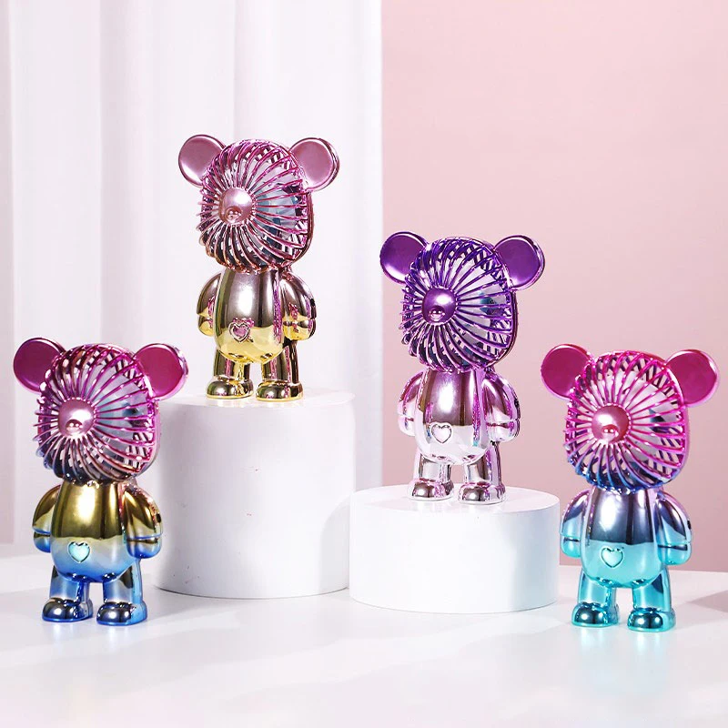 

Car Ornament Model New USB Mini Cute Cartoon Bear Fan Wind Power Handheld Portable Fan Convenient Office Small Fans Gifts