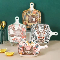 nordic ceramic baking tray with handle forest animal design bowls restaurant household flower plate home decoration