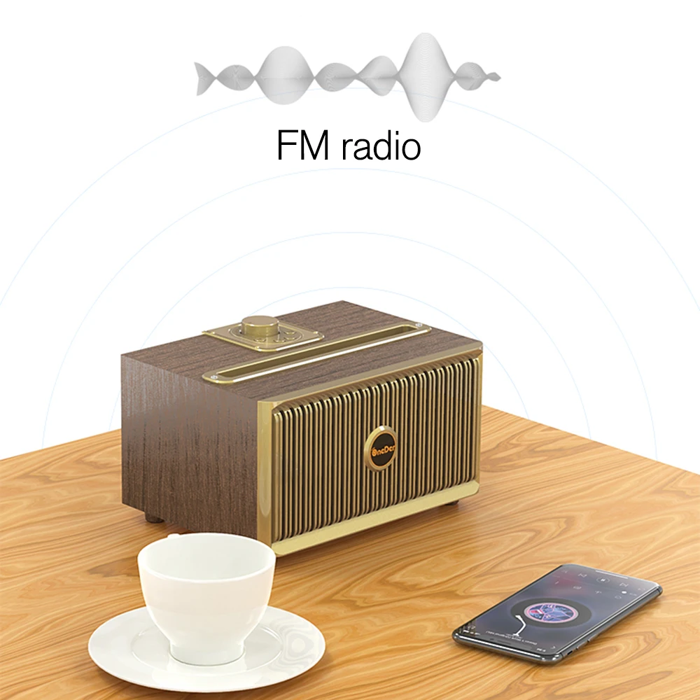 

Oneder-V6 bluetooth speaker retro wooden wireless portable outdoor home desktop audio bass radio