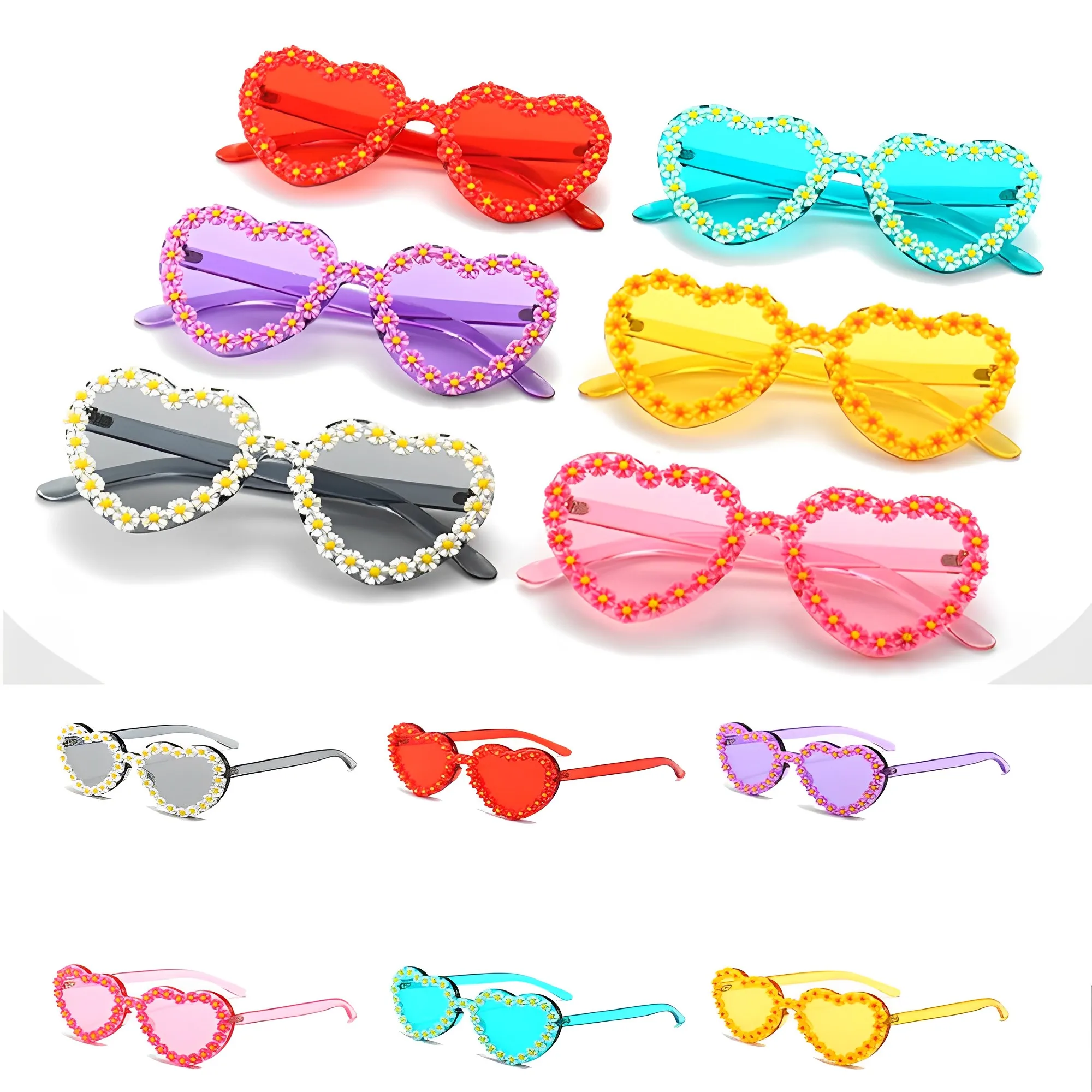 

Trendy Rimless Purple Heart Shaped Sunglasses Women 2023 Brand Flowers Decor Clear Frameless Men Sun Glasses Shades Female UV400