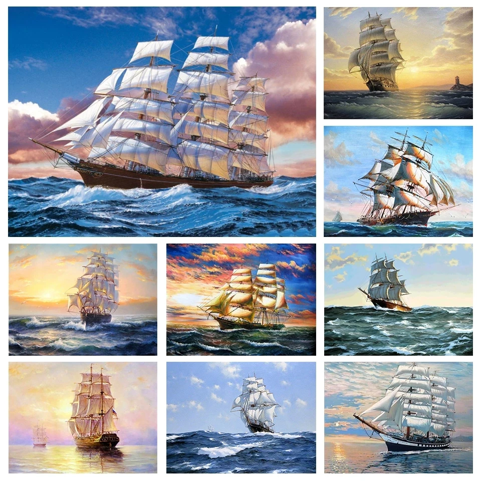 

Sontonga Diamond Painting Landscape Rhinestone Painting Full Diamond Embroidered Sailing Sailing Art Picture Home Decoration