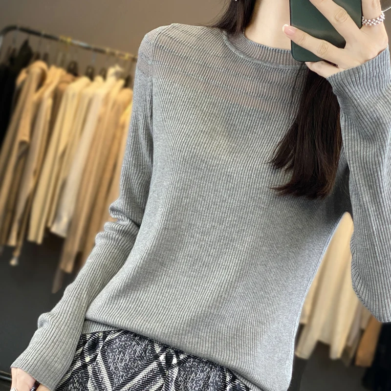 Свитер с круглым вырезом и длинными рукавами для женщин на осень 2023 новый стиль