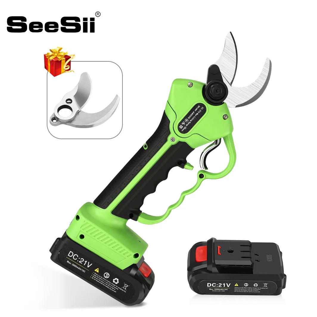 Seesii Professional Cordless Electric Pruning Shears Tree Branch Flowering Bushes Trimmers with 2Pcs 2000mAh Battery