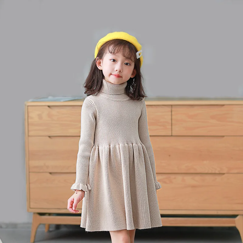 

2023 New Baby Girls Dress Solid Long Sleeve Knitting Dress Children's Dresses Kids Clothes Autumn Girl Clothing Casual