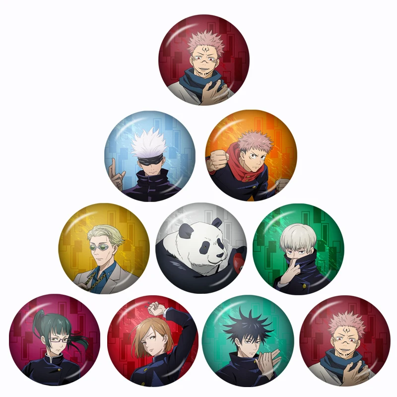 

Anime Jujutsu Kaisen Cartoon Figure 10pcs 12mm/16mm/18mm/20mm/25mm/30mm Round Photo Glass Cabochon Demo Flat Back Making Finding