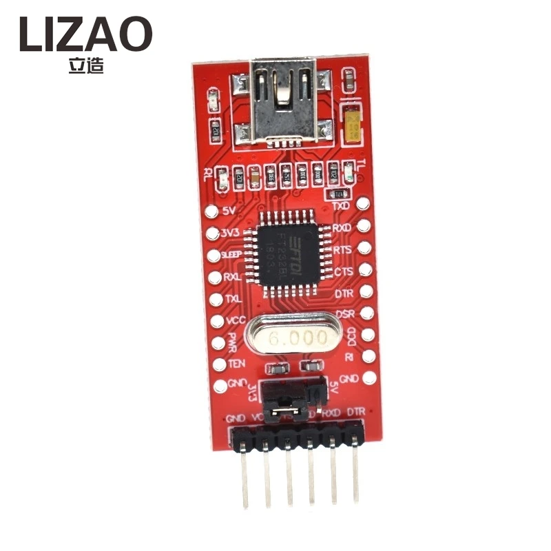 Модуль последовательного интерфейса LIZAO FT232RL USB 2.0 на TTL, преобразователь уровня напряжения 3.3V ~ 5V DC, плата-адаптер FT232BL для загрузки программ и отладки (art.: 3920da2469366) - 3920da2469366