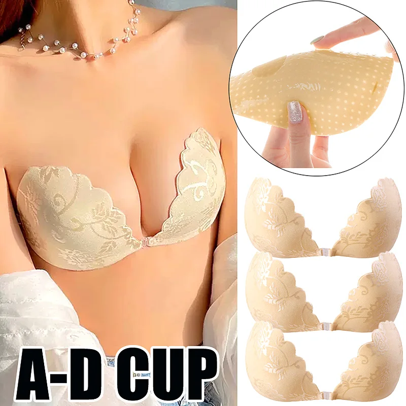 

Кружевные силиконовые наклейки на грудь для женщин с застежкой спереди, самоклеящийся невидимый бюстгальтер без бретелек с эффектом пуш-ап
