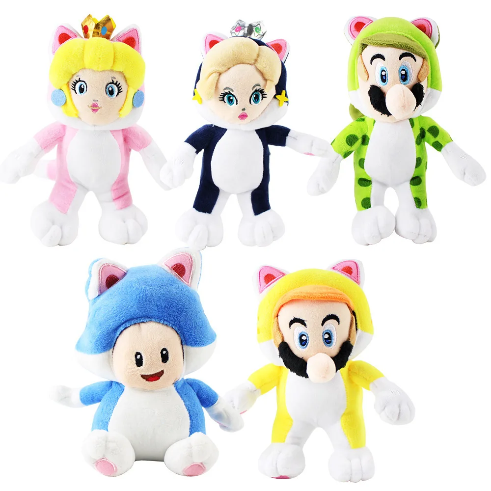 

18-23cm Anime Game Super Mario Luigi Princess Peach Toadstool Cat Cosplay Plush Pillow Doll Toy Accessories Prop