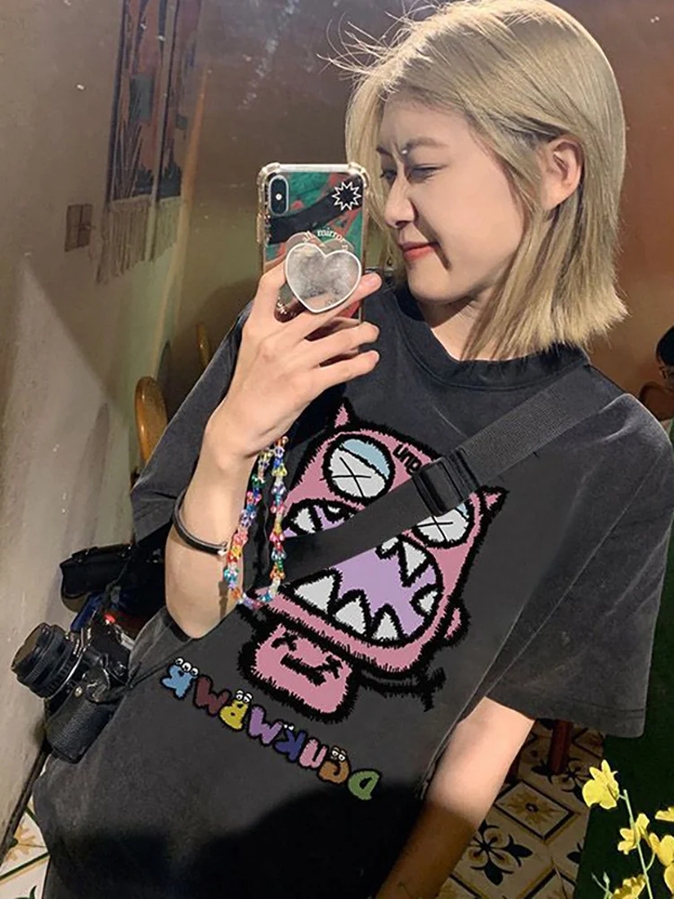 

2023 Cartoon Print T-shirts Women Punk Graphic Top Female Summer Oversized T Shirt Harajuku Ladies Casual Loose Aesthetic Tees