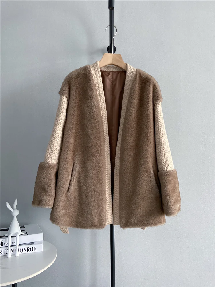 

Genuine luxury New cardigan V-neck medium length Women's mink velvet composite fur integrated temperament coat Winter