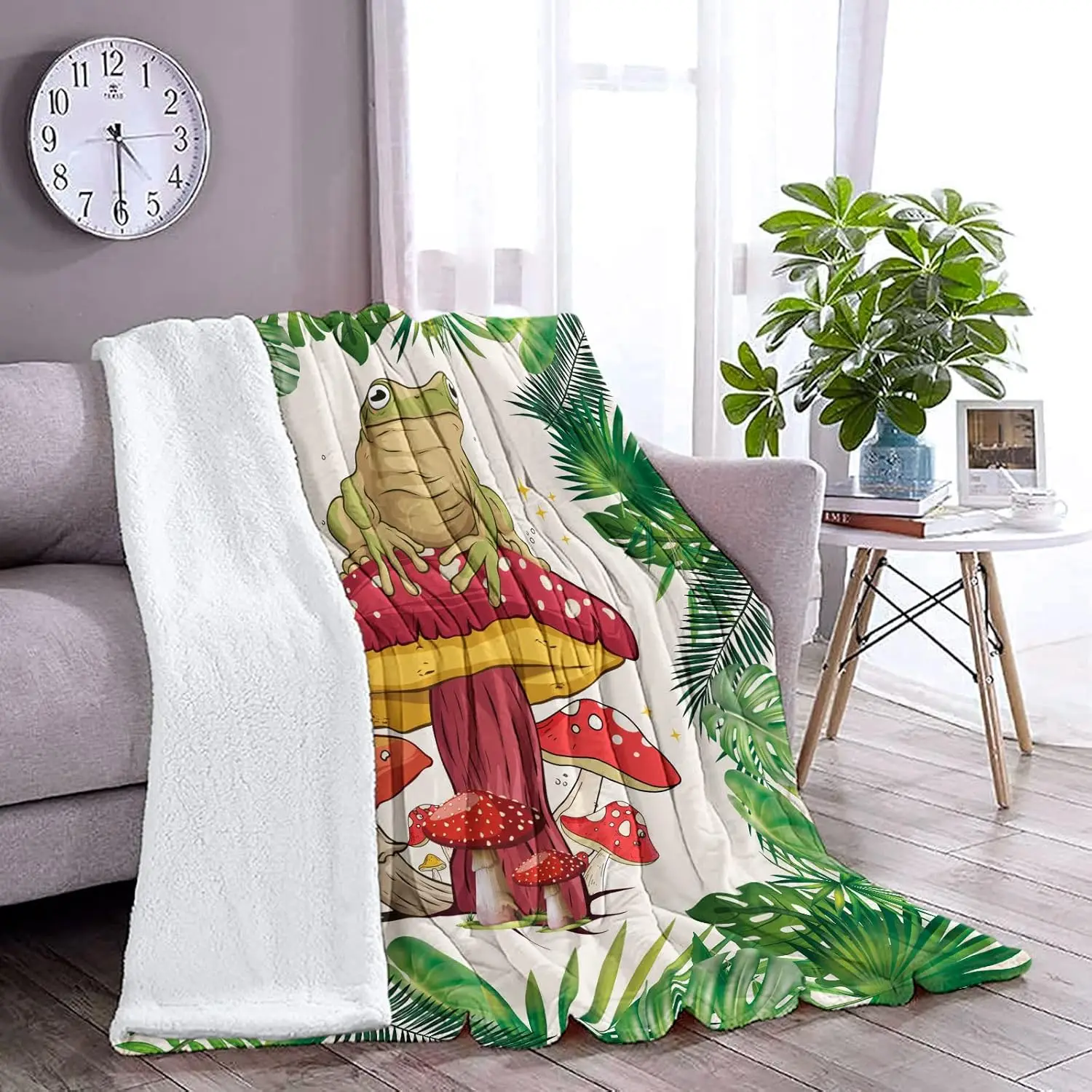 Manta de Hongo para niños Franela Felpa Suave con Setas Rana Mujeres y niñas Ligera acogedora mullida