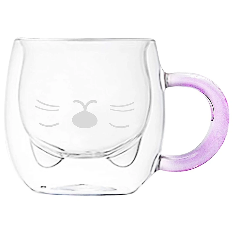 

HOT High Borosilicate Glass Double-Layer Water Cup Kitten Glass Cute Mug Glass Double-Layer Insulation Glass 250Ml