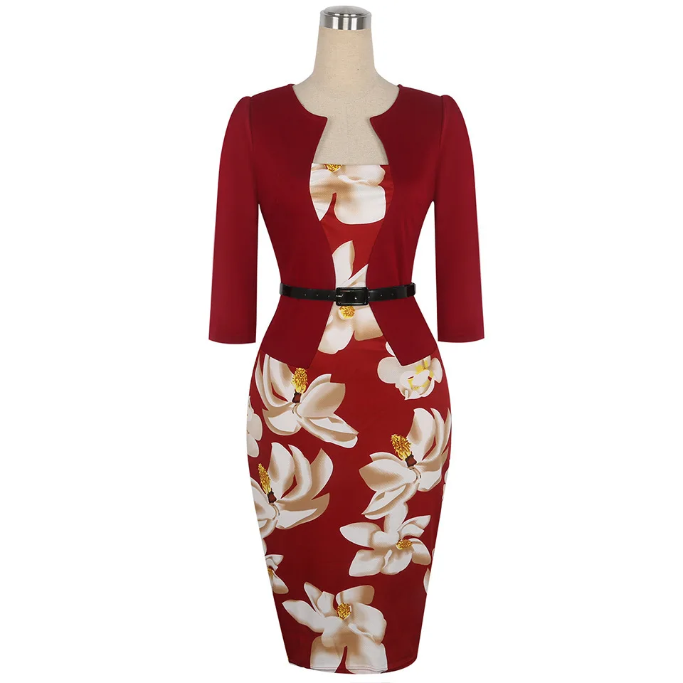 

2017 NEW Women One Piece Patchwork Floral Print Elegant Business Party Formal Office Plus Size Bodycon Pencil Casual Work Dress