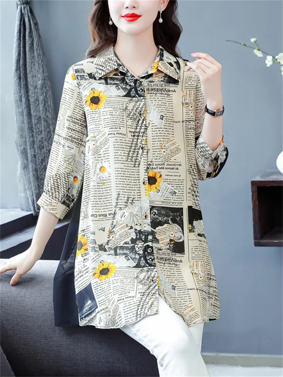 

Woman Spring Autumn Style Blouses Shirts Lady Casual Long Sleeve Turn-down Collar Letter Printed Blusas Tops SP1581