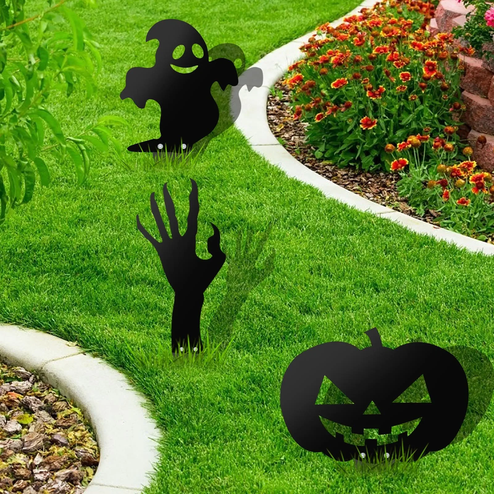 

Ярдовые адресные знаки для дома с металлическим скелетом на Хэллоуин, ручной тыквенный зеркальный декоративный садовый столб