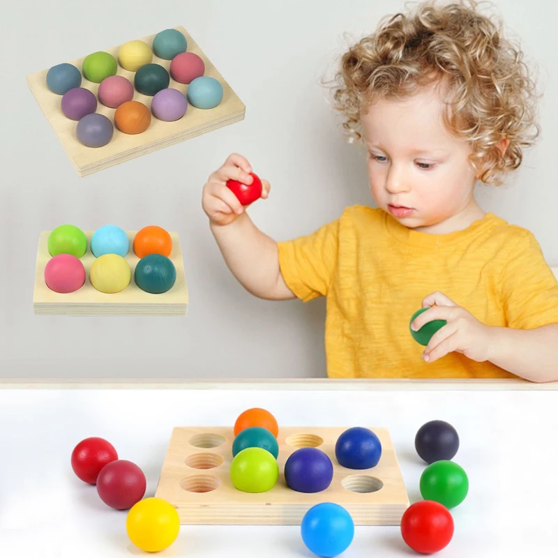 

Wooden Montessori Toys for Kids Early Education Preschool Toy Rainbow Ball Matching Sensory Game Color Cognitive Sorting Board