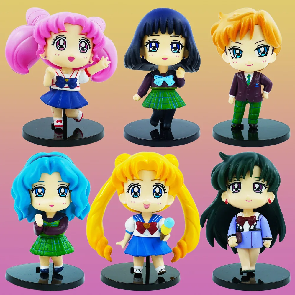

6Pcs/Set Cartoon Anime Sailor Moon Tsukino Usagi Hino Rei Chibiusa Action Figure Model Toys For Friends Gifts