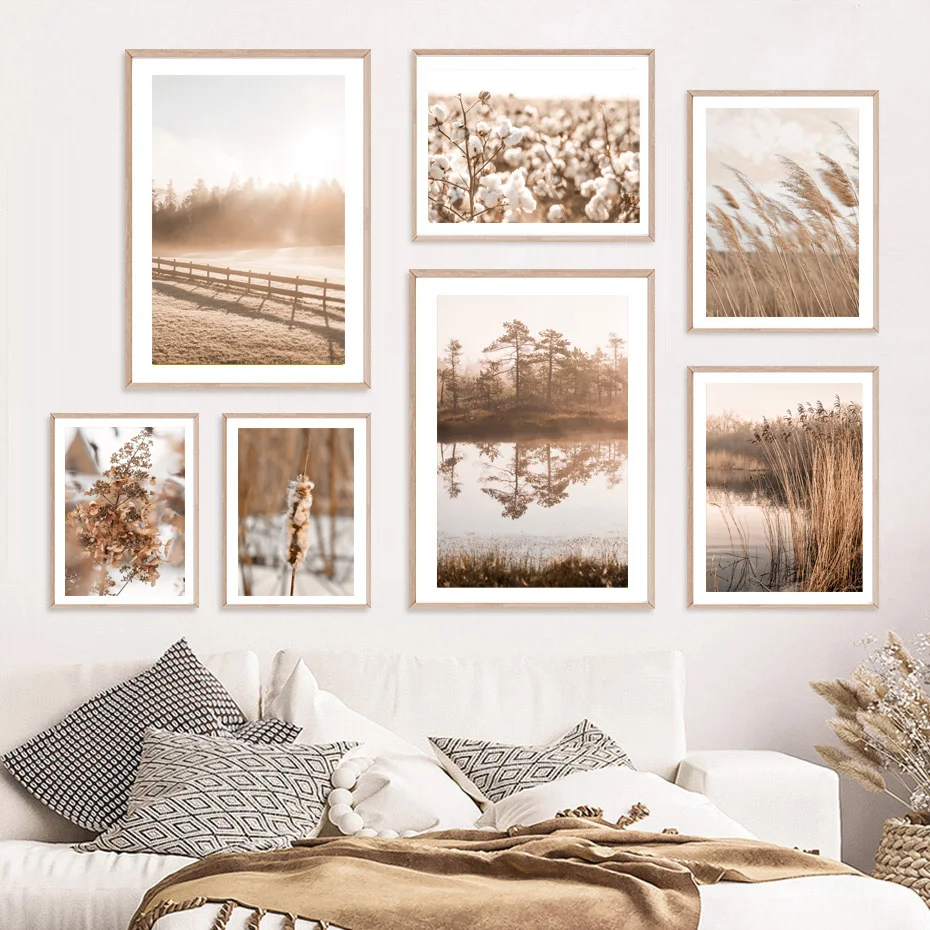 

Lake Tree Reflection Cotton Flower Quotes Wall Art Canvas Prints Nordic Poster Wall Decor Picture Oil Painting Living Room Decor