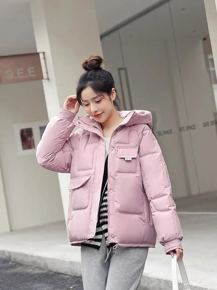 GRELLER  New 2022 Women Short Jacket Winter Thick Hooded Cotton Padded Coats Female Korean Loose Puffer Parkas Ladies Oversize