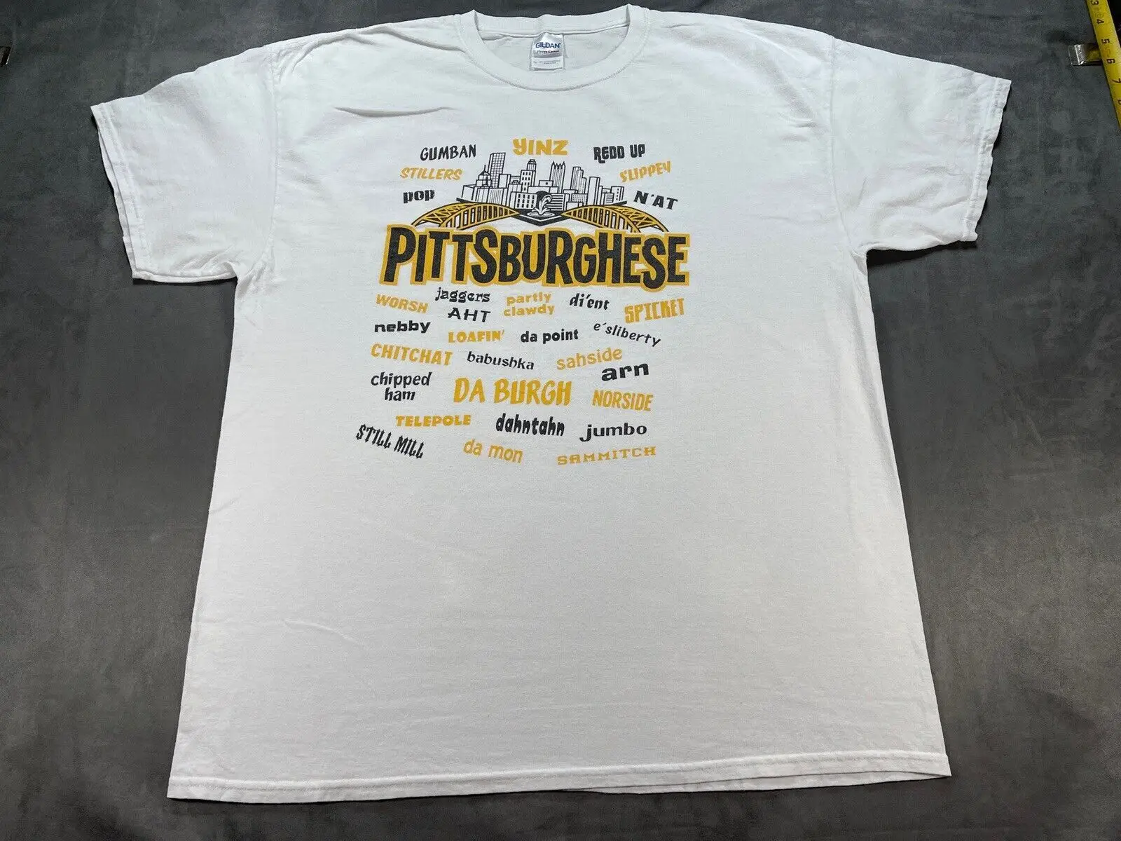 Белая футбольная рубашка Pittsburghese местное меню с определениями 2 стороны XL графика