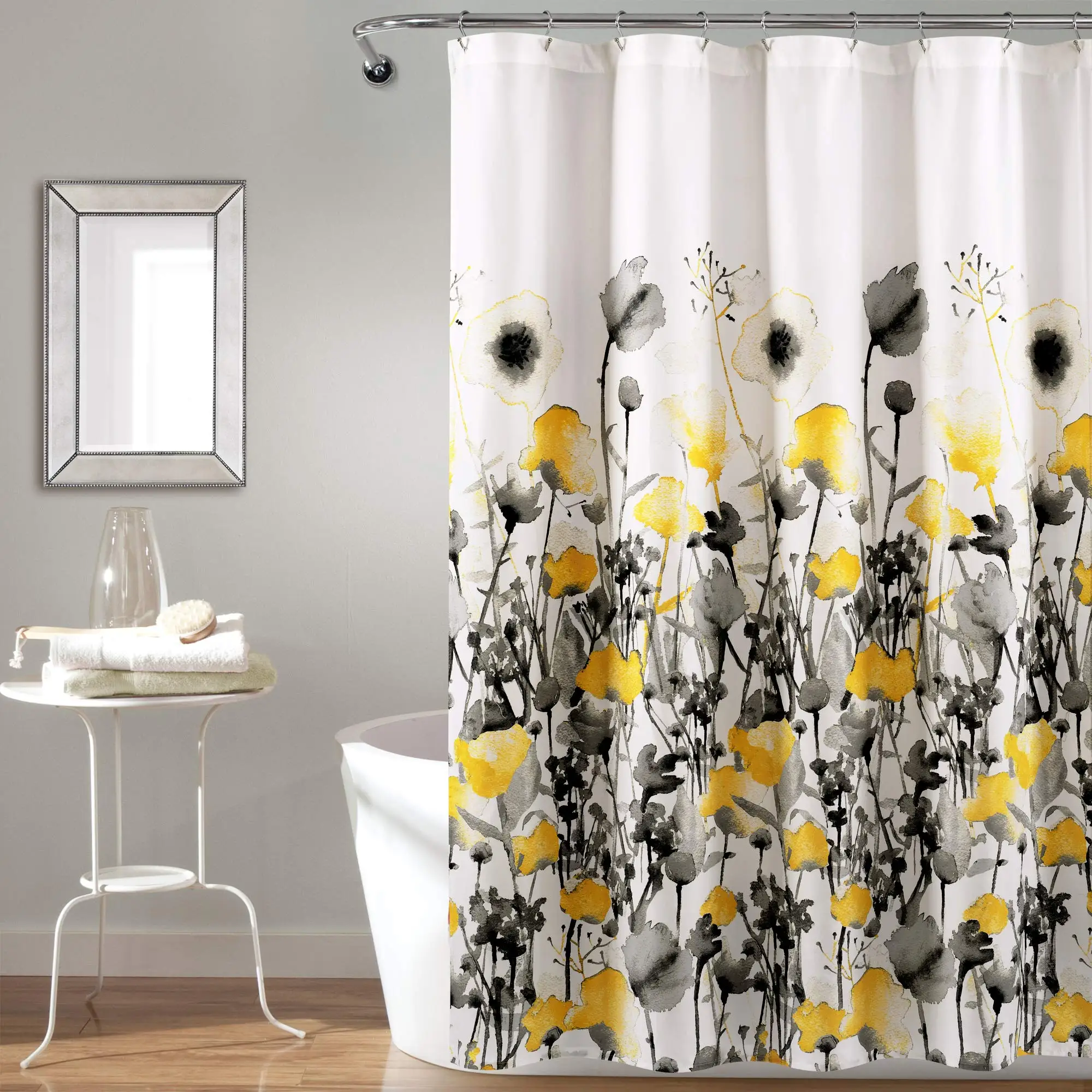 

Желтая и серая занавеска для душа Zuri, ткань с акварельным цветочным принтом, фотография для ванной комнаты, набор для ботанической ванны
