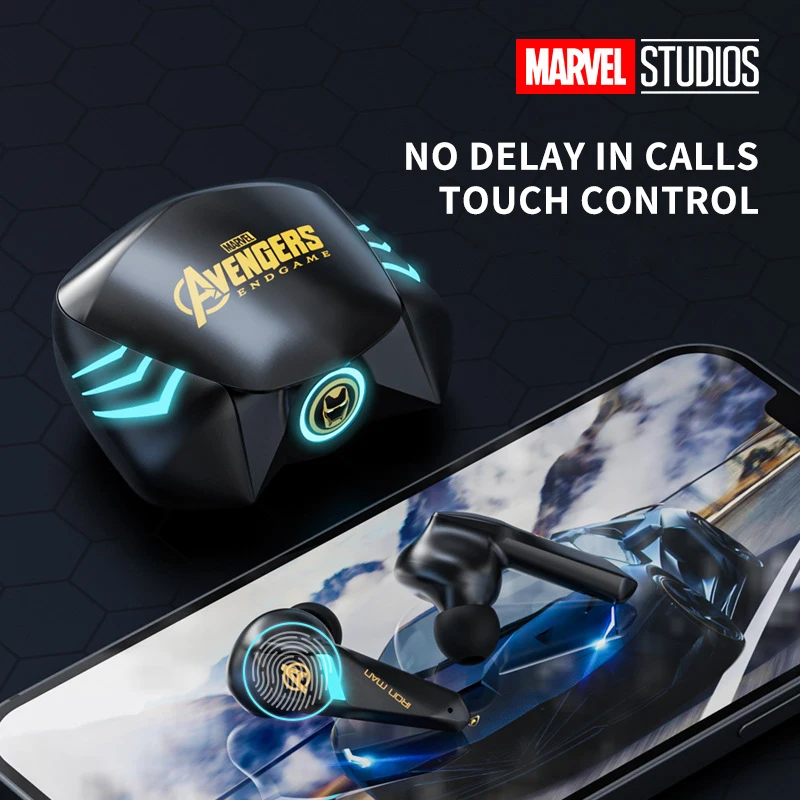 Наушники Disney Marvel Iron Man TWS Bluetooth беспроводные наушники с шумоподавлением для спорта и игр, водонепроницаемые наушники в ухо.