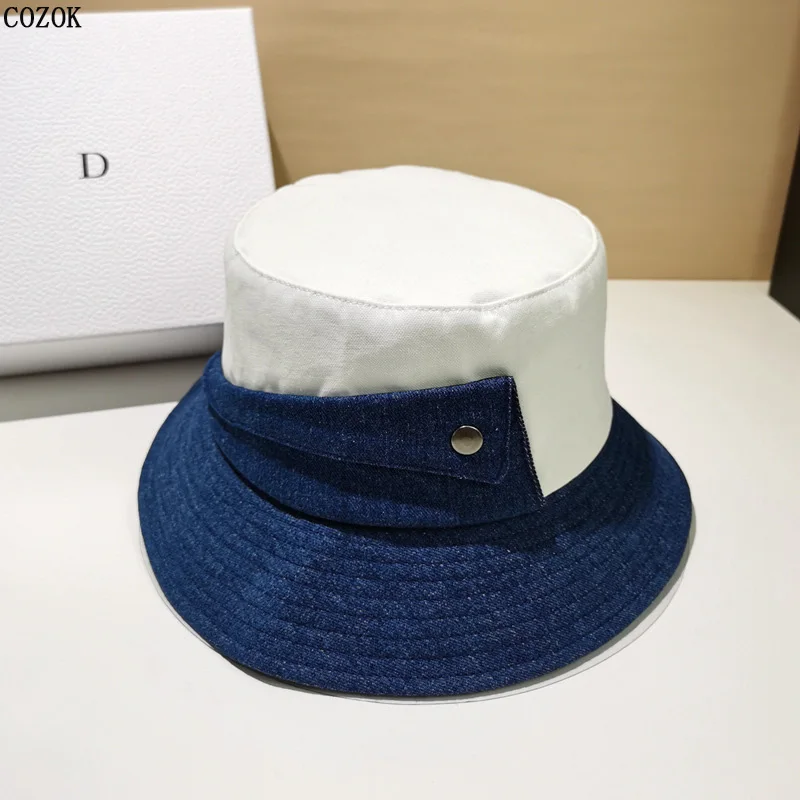 The New Literary Fan Color Matching Women Bucket Hat Suitable For Round Face Fashion Trend Sun Protection Casquette Femme Luxe