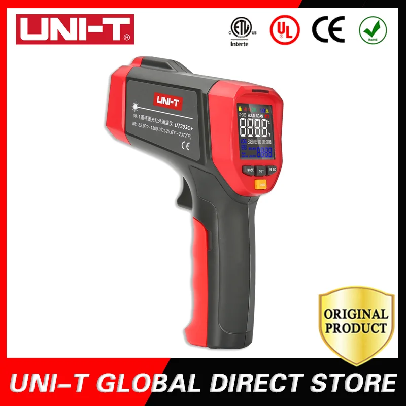 

UNI-T UT302A+/302C+/303C+ Infrared Thermometer high-definition EBTN industrial-grade color screen electronic thermometer-32~800C