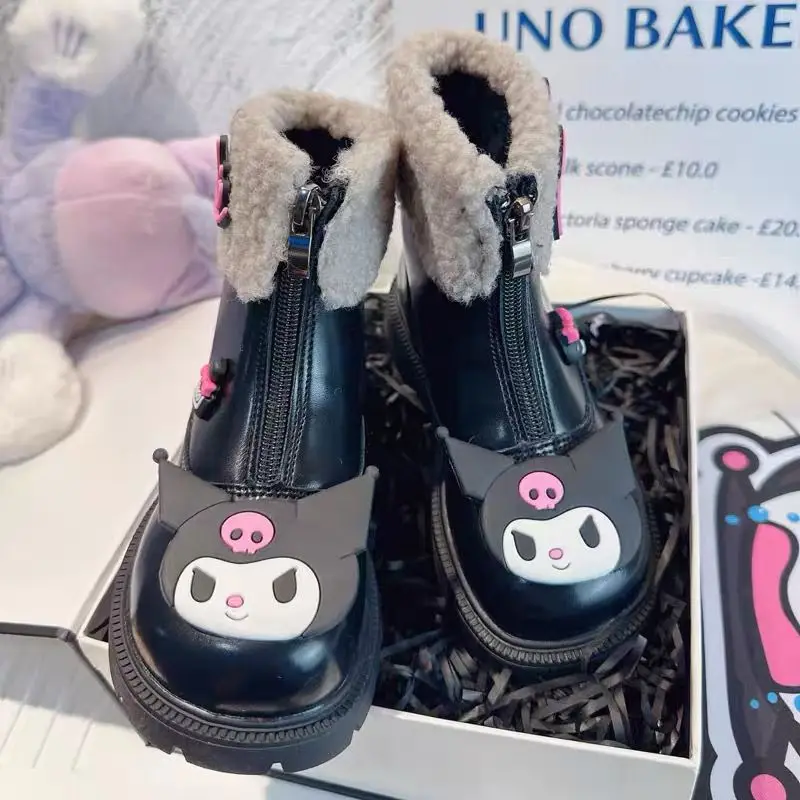 

Kawaii Sanrio Kids Cotton Shoes Kuromi Cute Anime Thickened Non-Slip Martin Boots Plush Casual Shoes Kids Toys Funny Girls Gifts