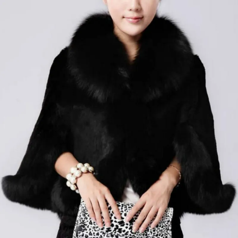 

Cape Jacket Fashion Black Short Winter Faux Fur Overcoat Elegant Imitation Rabbit Faux Collar Faux Fur Coat Soft Mink Fur Cloak