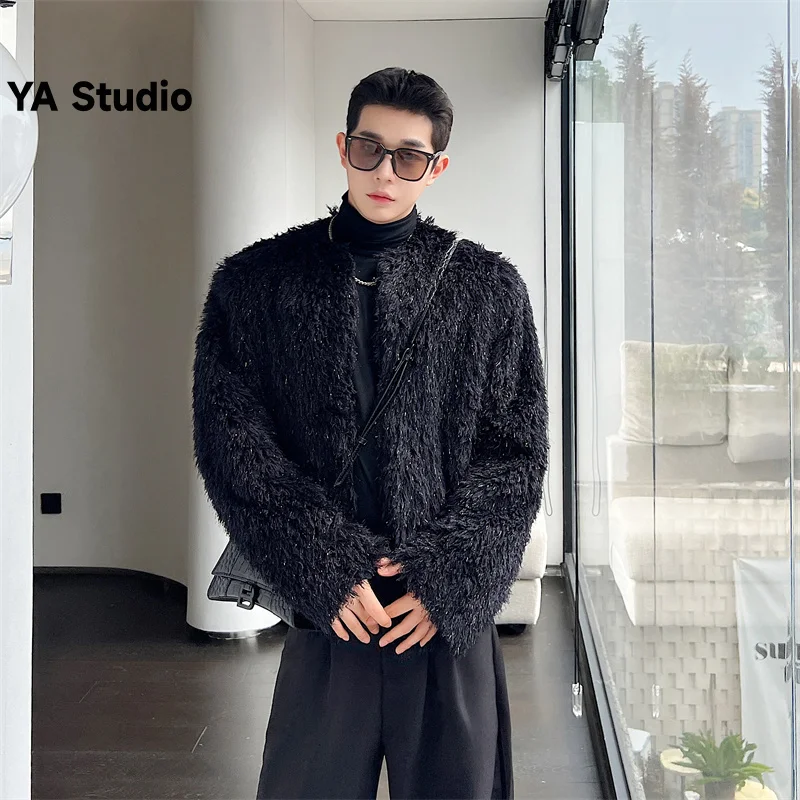 

[YA Studio] 2023 Winter Korean Version Of The Trend Fur Jacket Coat Men's Senior Fashion Brand Casual Collarless Top Tide