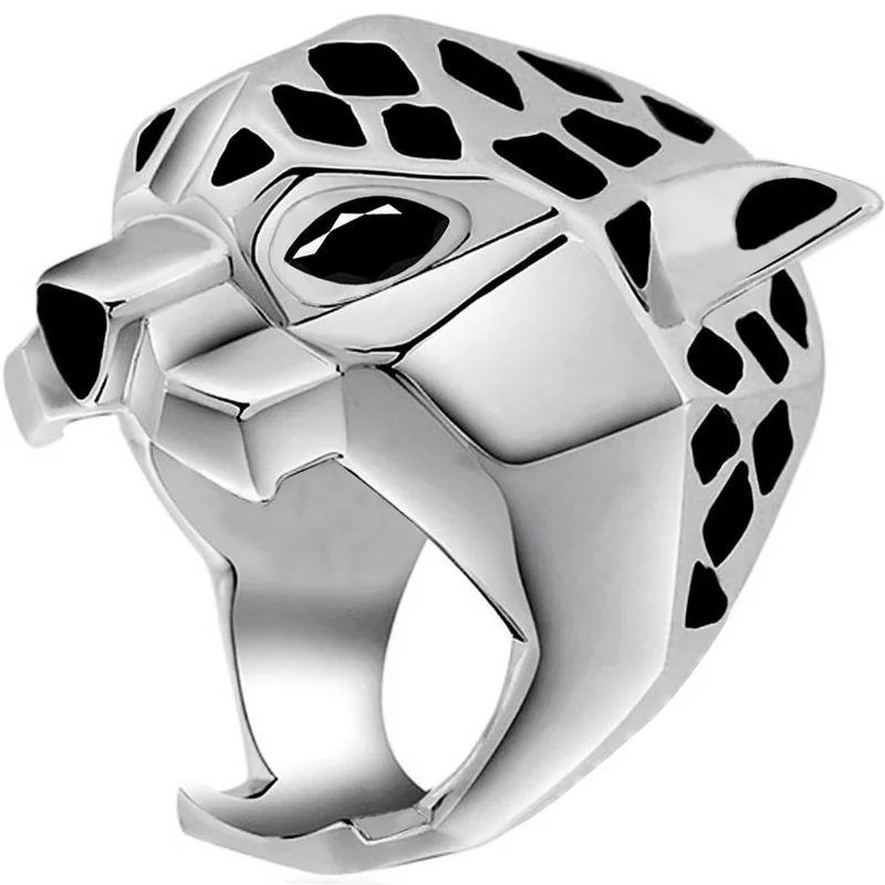 

Fashion quality Golden Leopard Print cocktail party presentation Ring Black zircon eyes