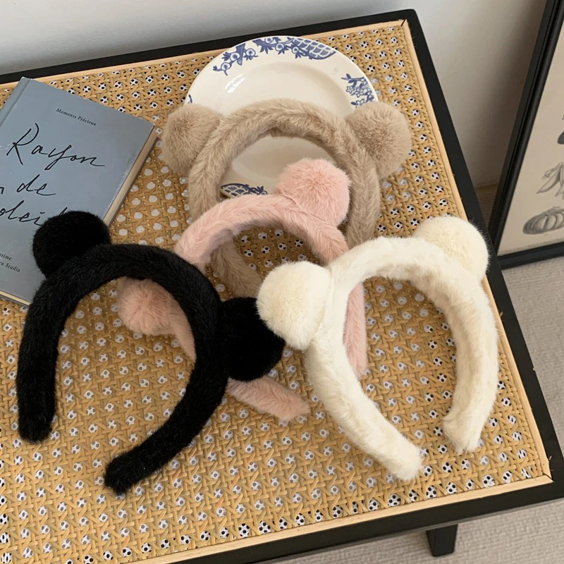 

Korean Cute Furry Hair Hoop Cartoon Bear Ears Hairband Make Up Wash Face Head Hoop Faux Fur Hair Accessories Warm 1PC Soft DIY