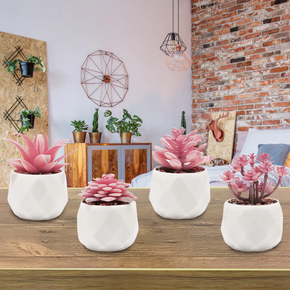 

4Pcs Artificial Succulents Plant with Pot Mini Fake Succulents Mini Pink Faux Succulents Realistic Decorative Small Fake