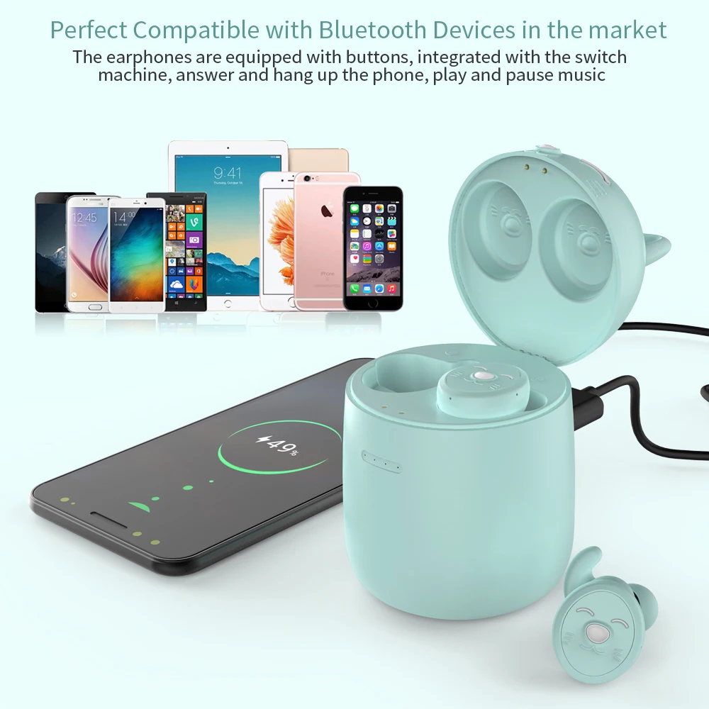 Фото 2022 оригинальный товар, беспроводные наушники Bluetooth5.0, гарнитура с милым котенком, цвет макарон, батарея 2000 мАч для девушек и женщин №3