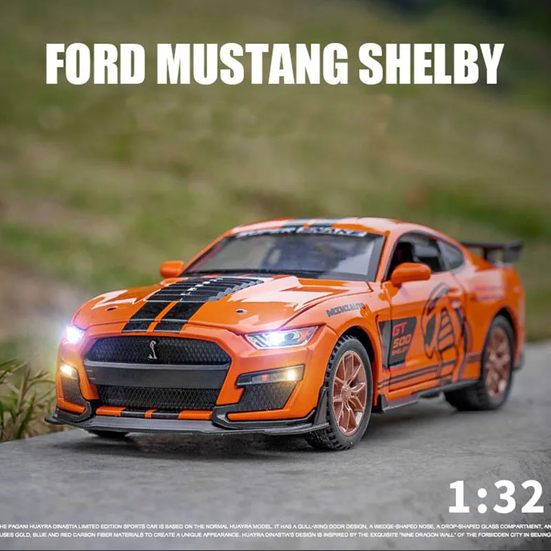 

1:32 New Ford Mustang Shelby GT500 Car Model Alloy Sound and Light Pull Back Car 4 Open Door Children's Gifts Toy