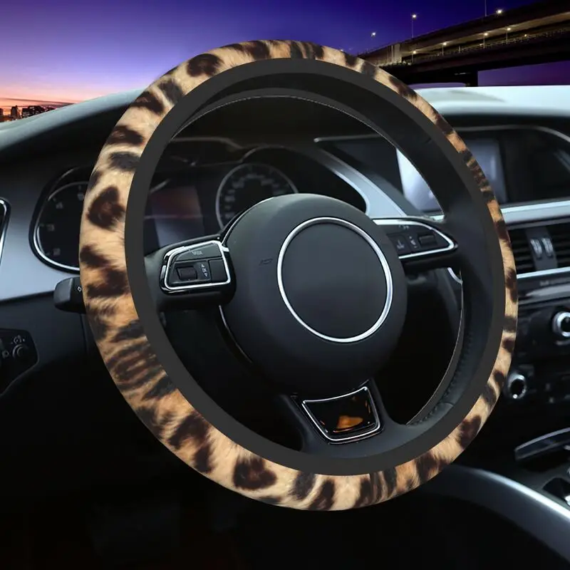 

Trendy Leopard Texture Print Steering Wheel Cover for Truck Animal Cheetah Car Steering Wheel Protector 15 Inch 37-38cm Auto