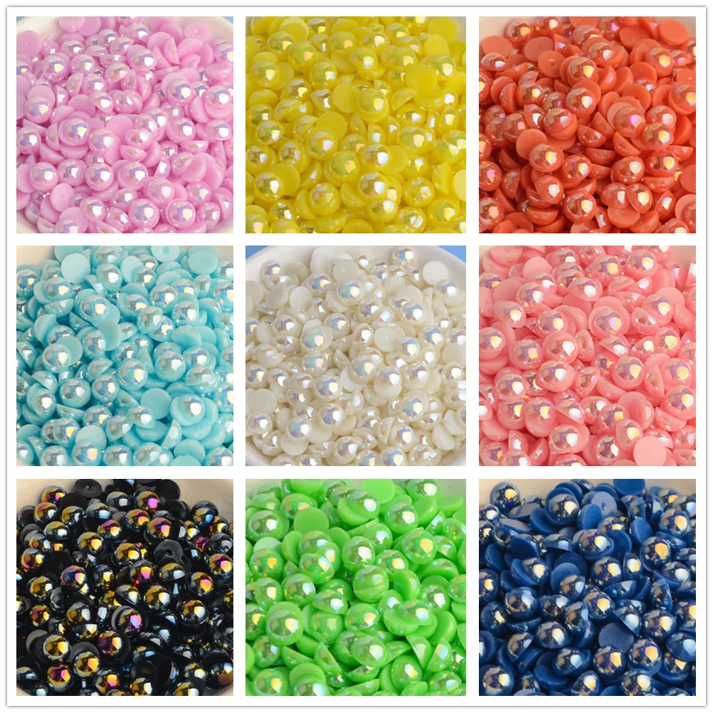 

3-12mm Semi-Circle Flat Bottom AB Symphony ABS Imitation Pearl Net Red Manicure Pearl Highlight Round Beads Diy Handmade Jewelry