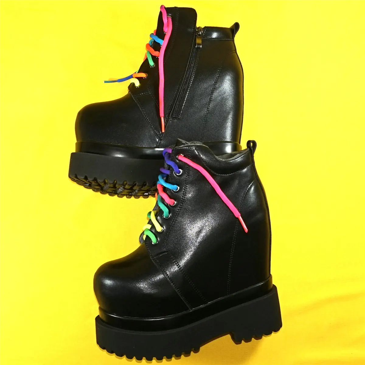 Winter Warm Pumps Shoes Women Lace Up Genuine Leather High Heel Motorcycle Boots Female Round Toe Platform Pumps Casual Shoes