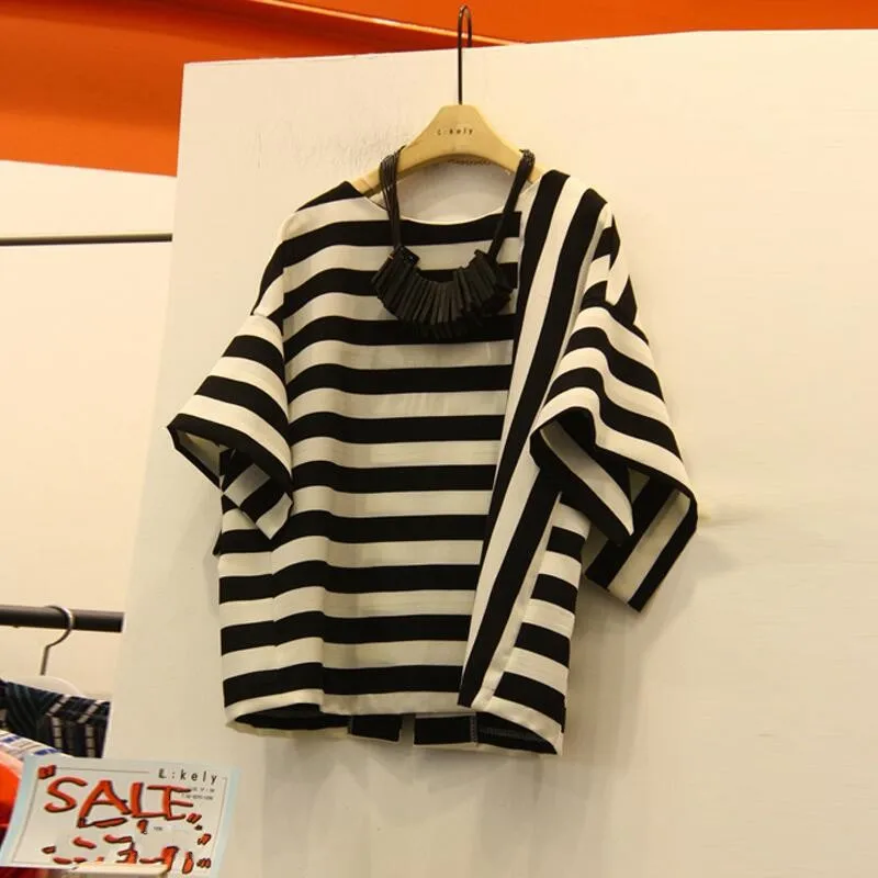 

Korea 2022 Summer Women Korean Round Neck Striped Short Sleeve T Shirt Women Loose Korean Student T Shirt Top