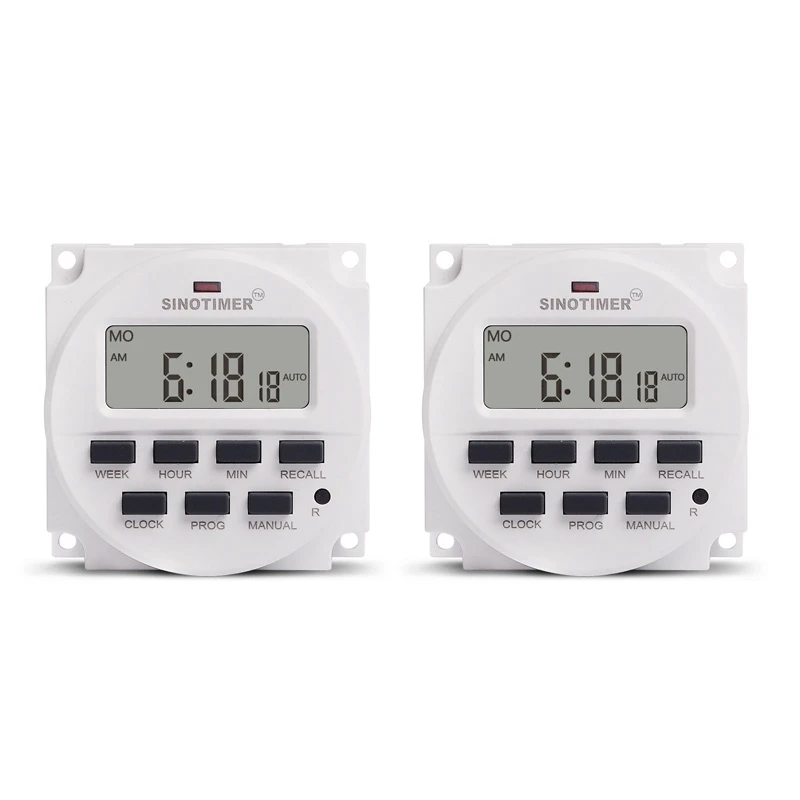 

2X SINOTIMER 15.98 Inch LCD Digital Timer 12V DC 7 Days Programmable Time Switch TM618N-4