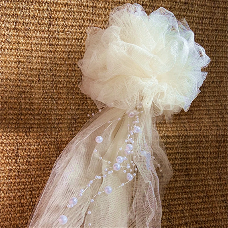 Pom Pew Bows, Tulle and Pearl Bows, Church Pew, Pew Bows, Aisle Decor, Quinceanera Decorations, Chair Hangers, 4pcs per lot