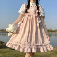 japanese sweet kawaii korea style dress women pink college style lolita spring summer women dress fashion mini dress for women
